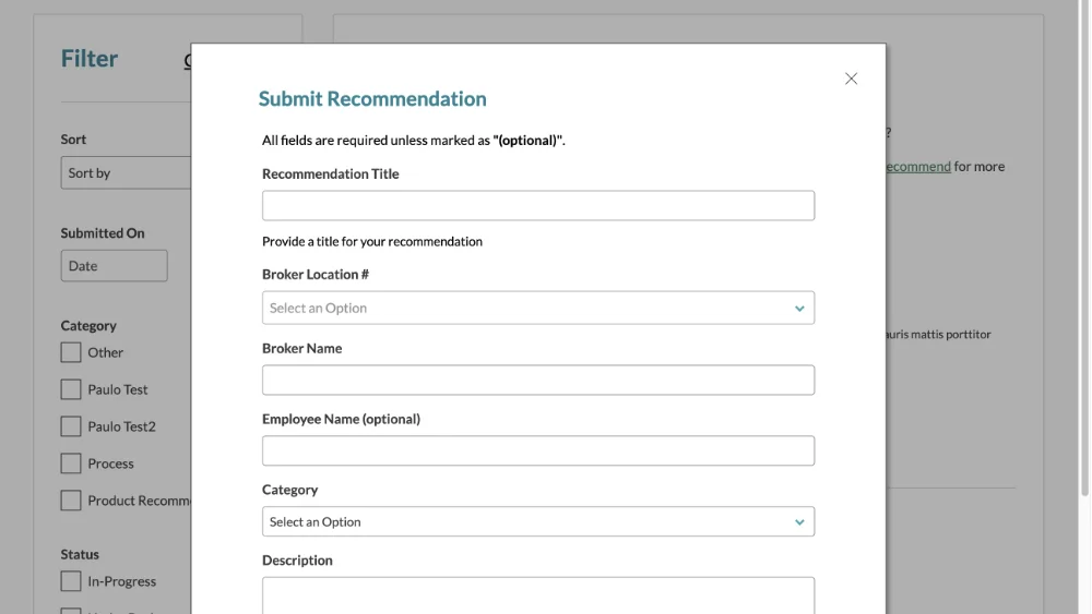 Screenshot of MPI Broker Irecommend feedback form.